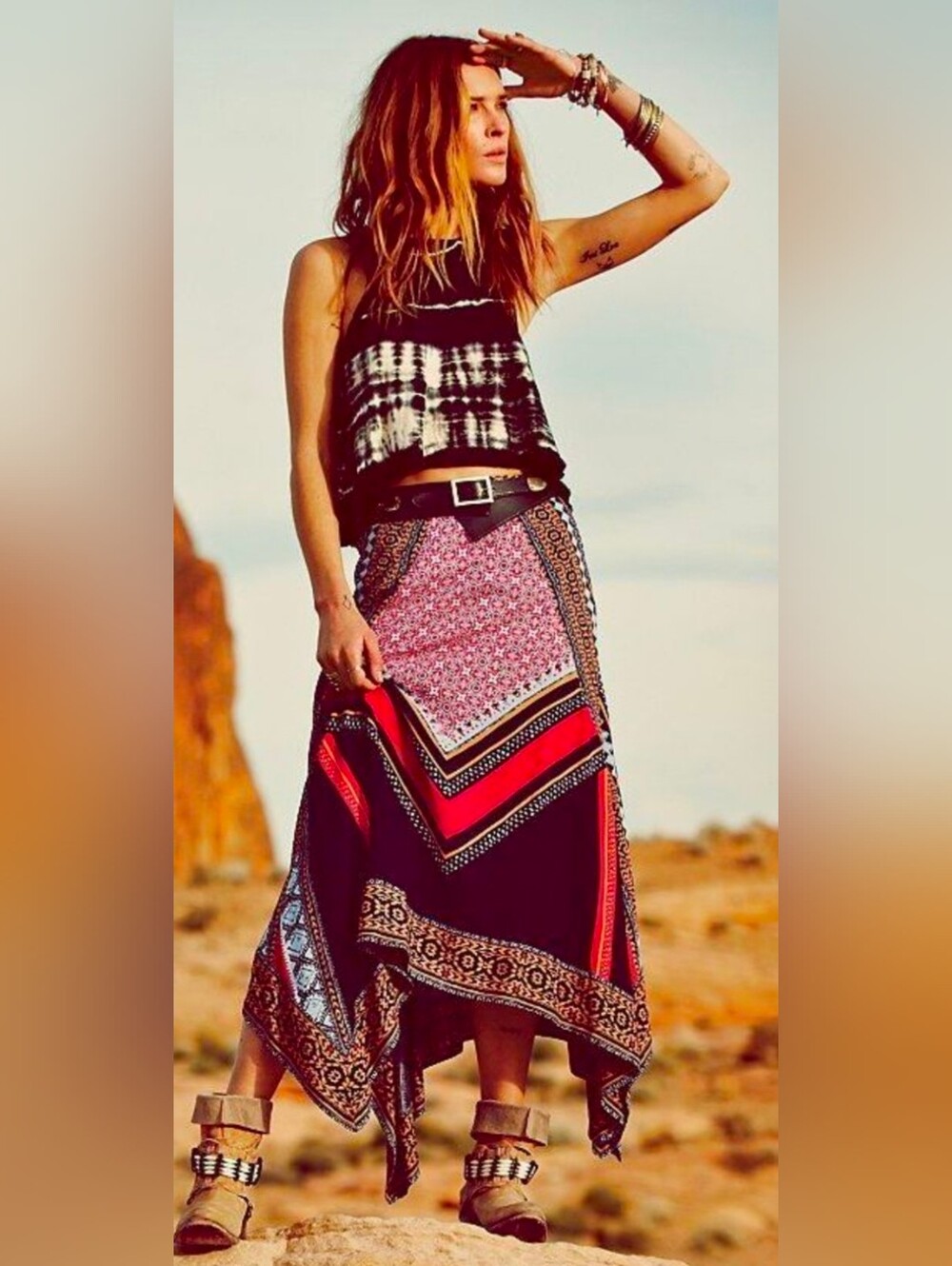 Free People Bohemian Asymmetrical Vintage Y2K 90s Skirt